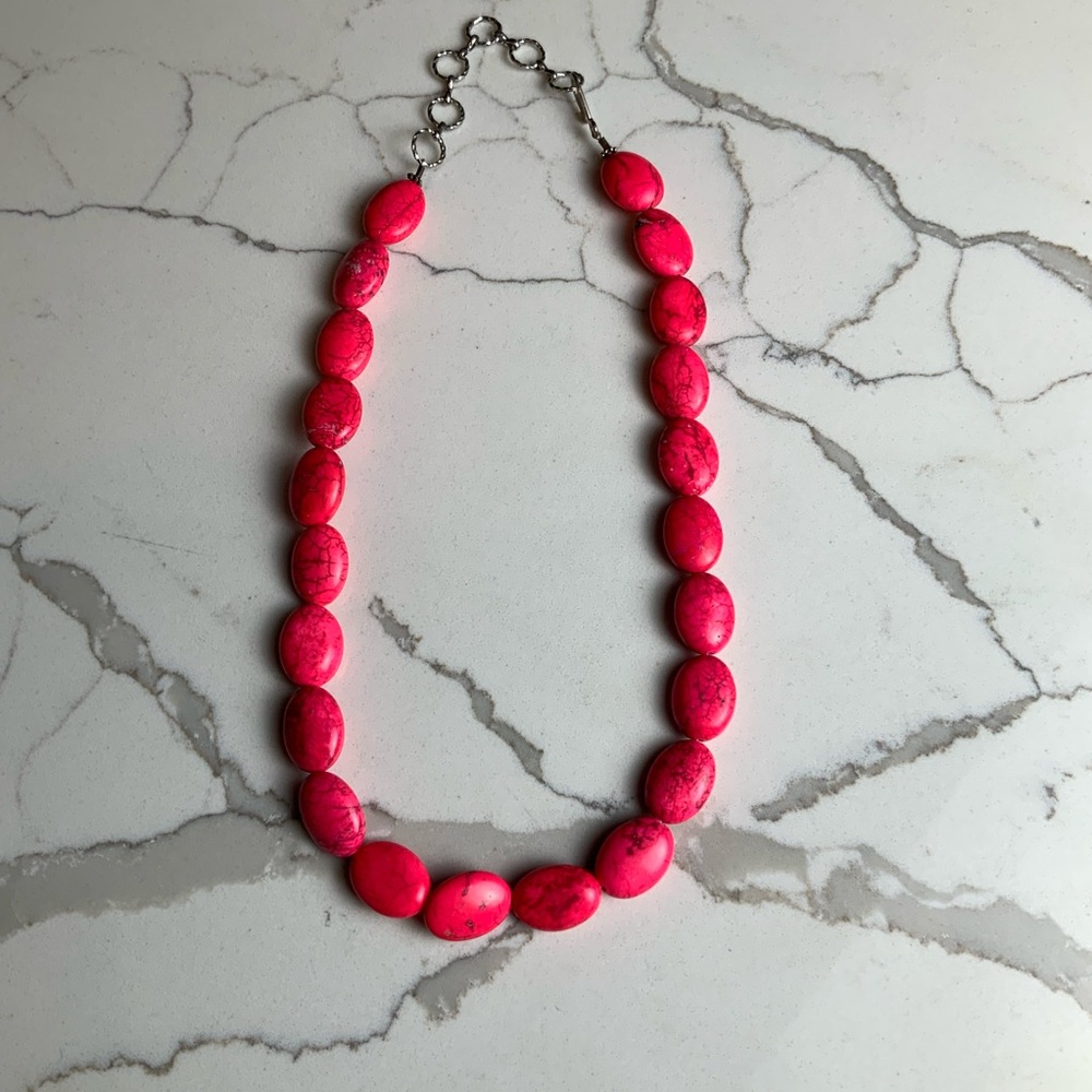 Vibrant Hot Pink Statement Necklace, Chunky Oval Beads, S Hook Closure